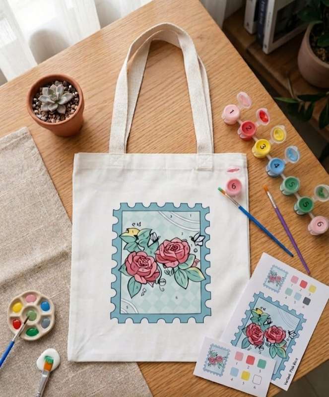 Totebag Color By Number Varian Bunga Mawar